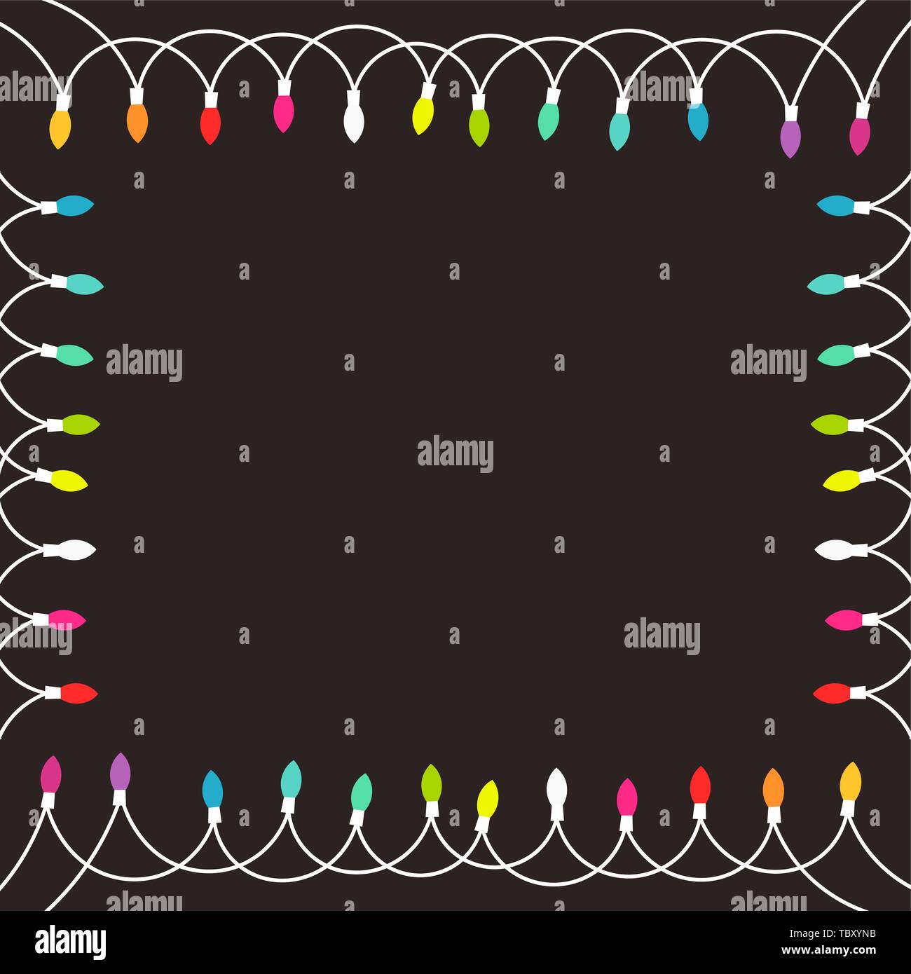 Colorful Christmas lights border. Vector illustration background Stock