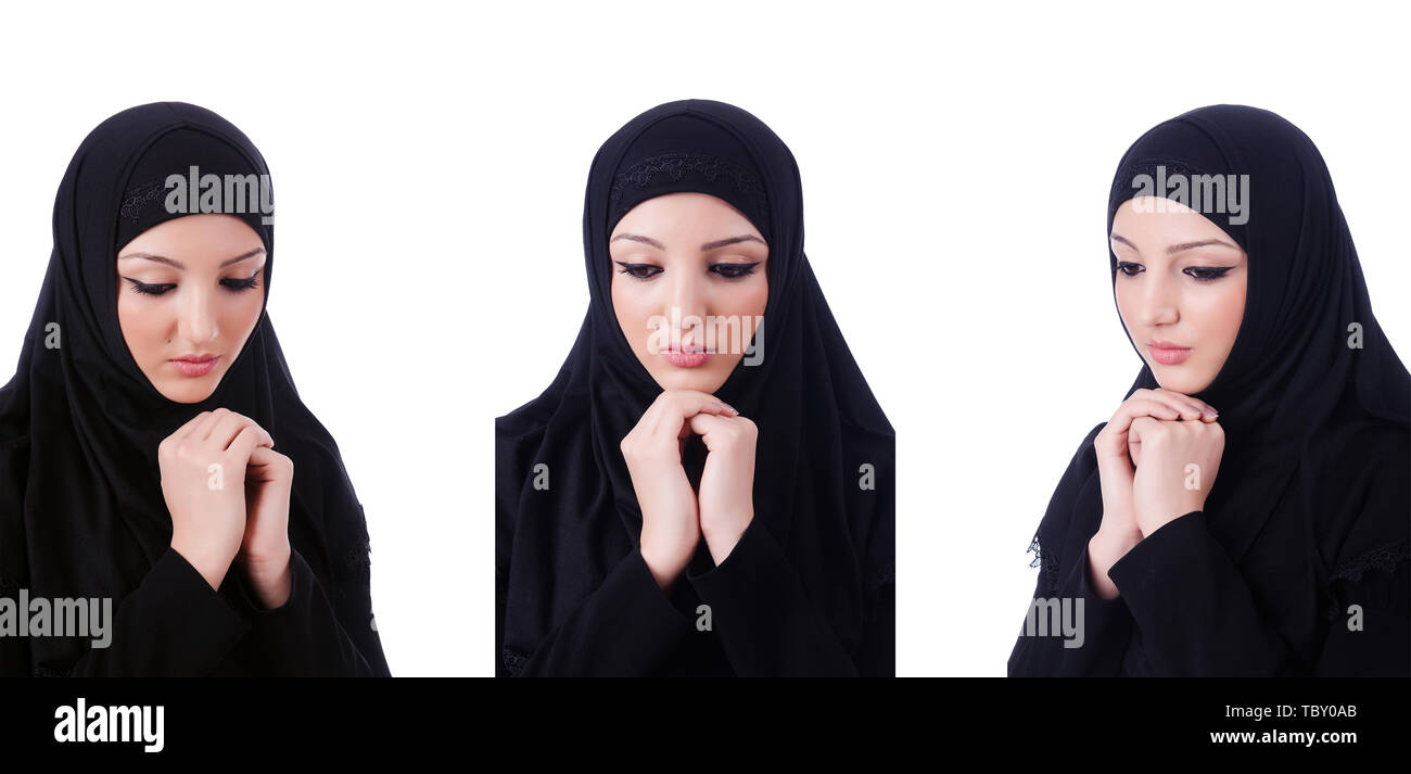 Muslim young woman wearing hijab on white Stock Photo - Alamy