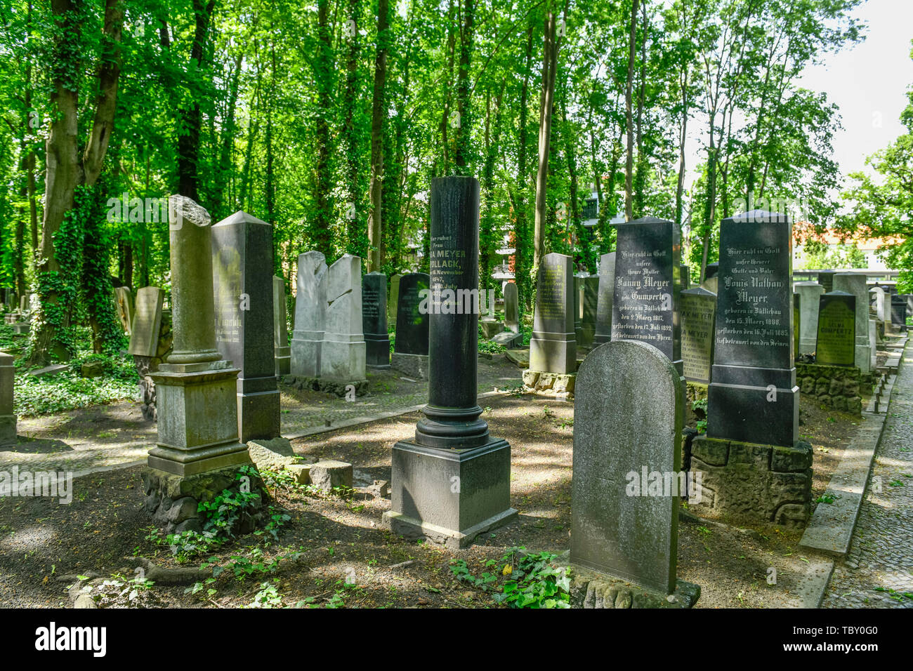 Graves, Jewish cemetery, Schönhauser avenue, Prenzlauer mountain, Pankow, Berlin, Germany, Gräber, Jüdischer Friedhof, Schönhauser Allee, Prenzlauer B Stock Photo