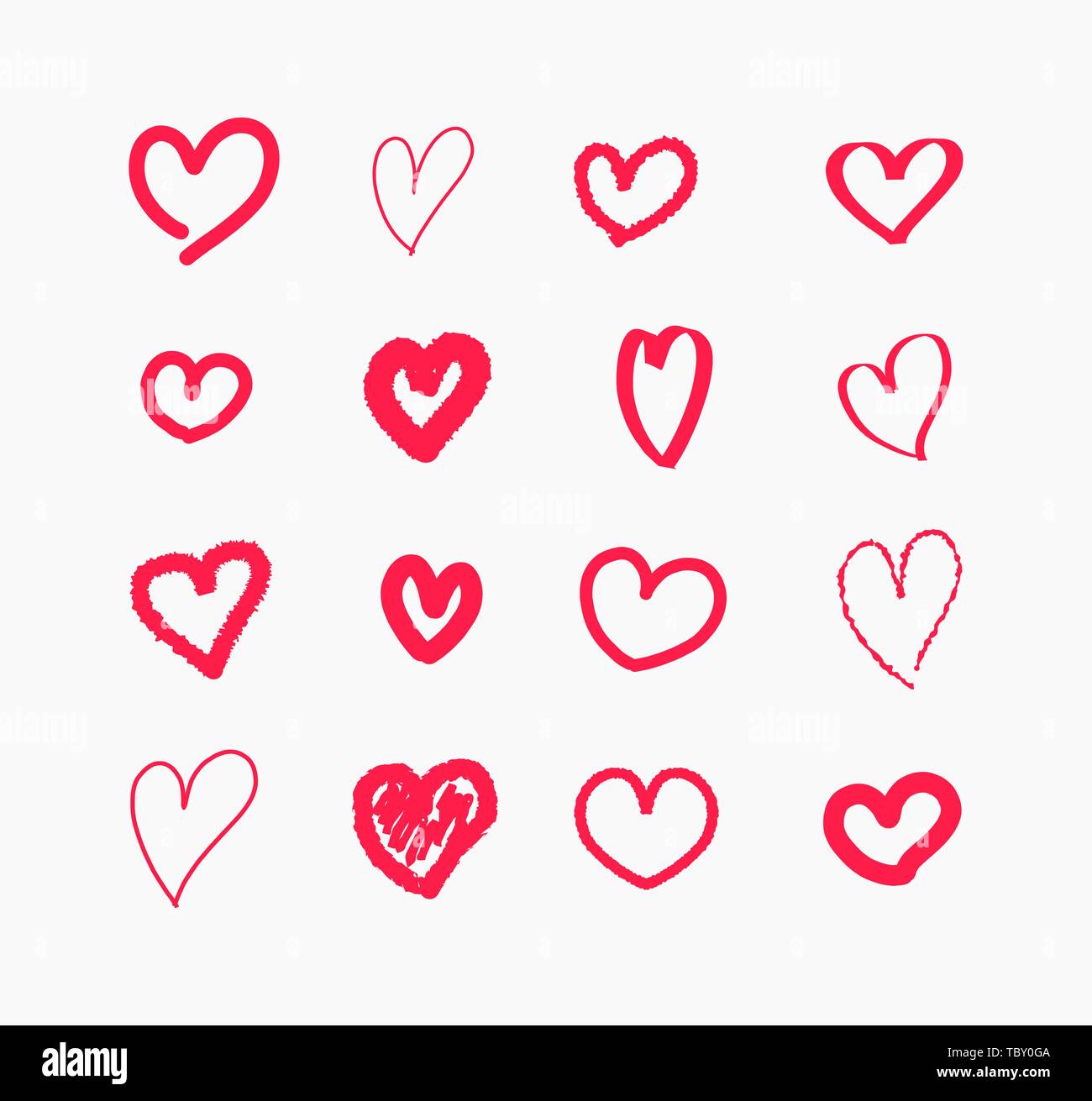 Hand drawn doodle hearts icons collection. Vector illustration Stock ...