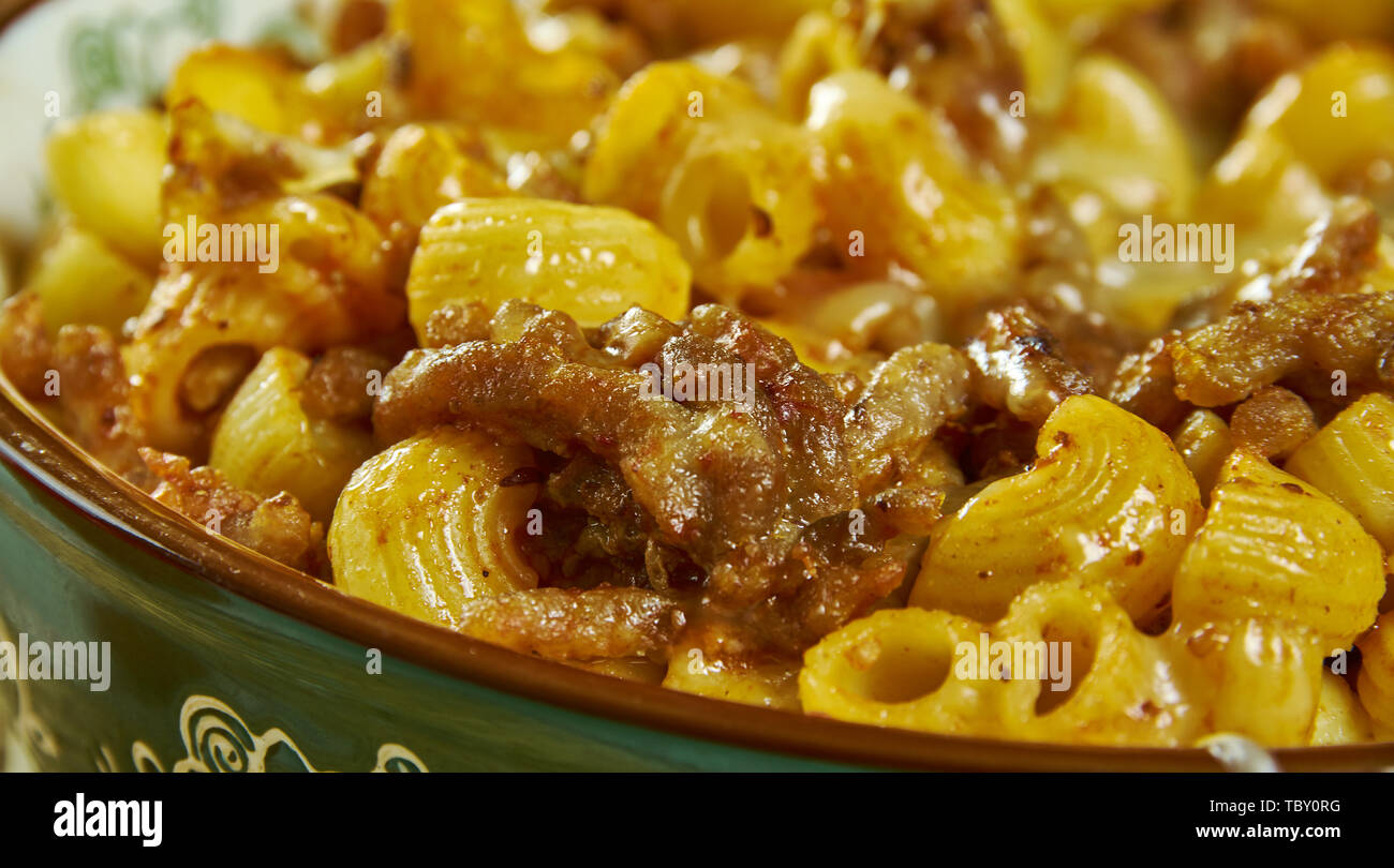 Johnny Marzetti, pasta dish consisting of noodles, cheese, ground beef