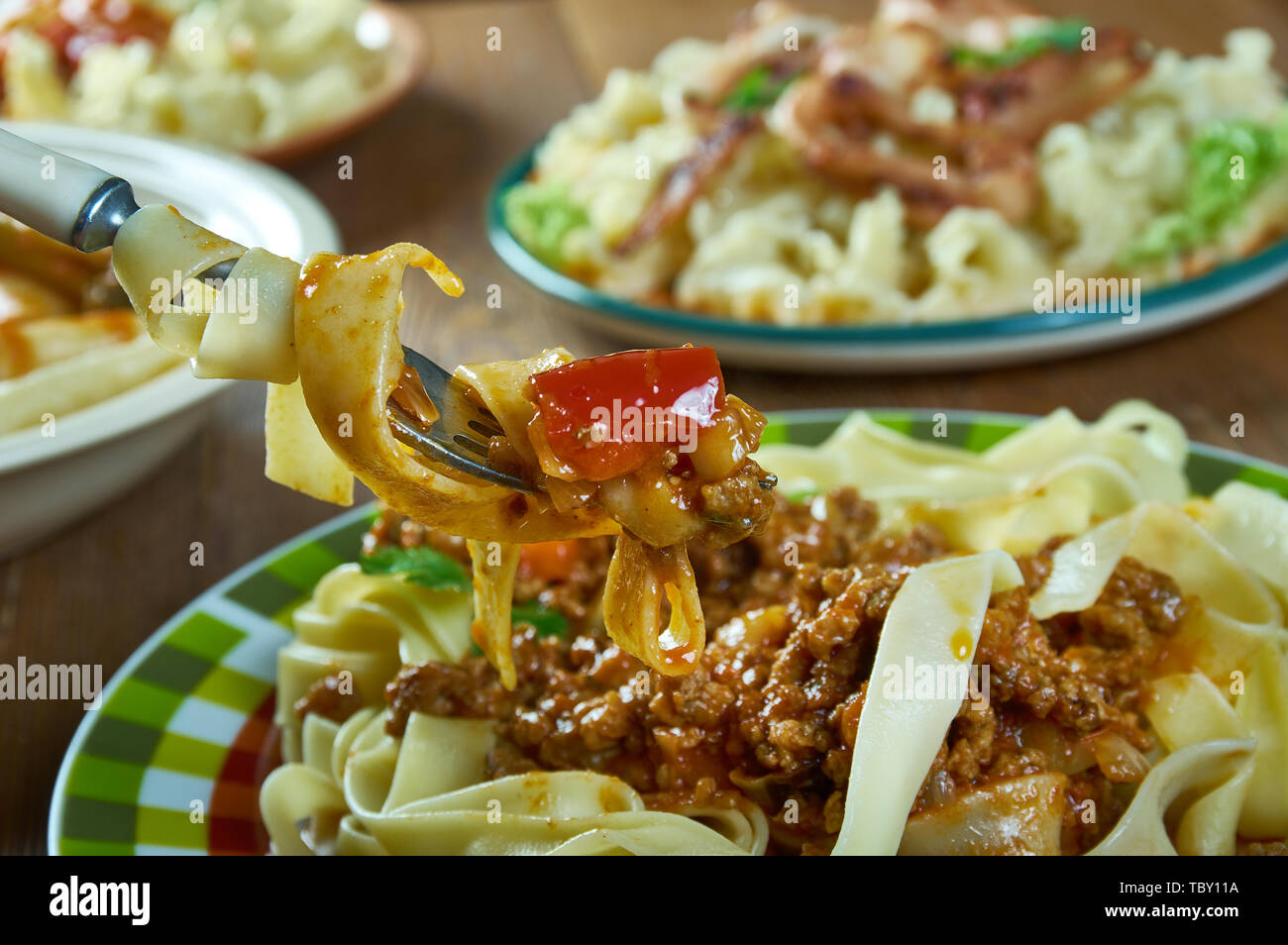 Pishe Ragu Ragu alla bolognese, Bolognese sauce with fettuccino paste Stock Photo ...