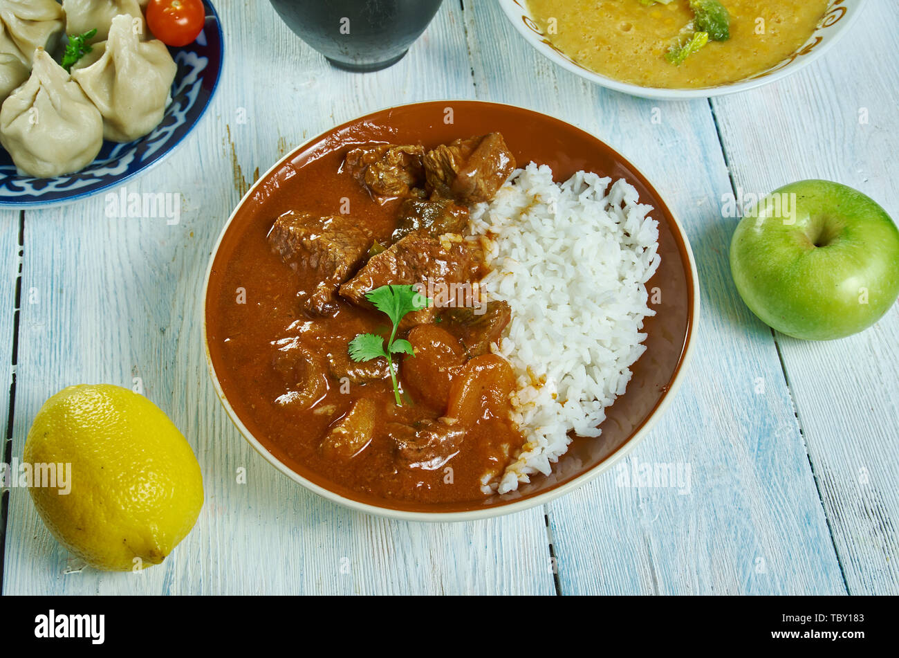 Lamb and apricot Cape Malay curry , Durban Style Lamb, Top view Stock