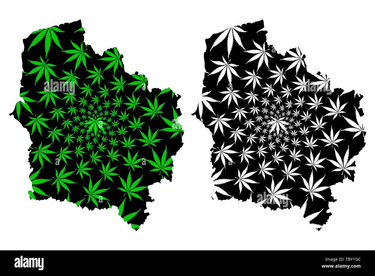 Hauts-de-France (France, administrative region) map is designed cannabis leaf green and black, Nord-Pas-de-Calais and Picardy map made of marijuana (m Stock Vector