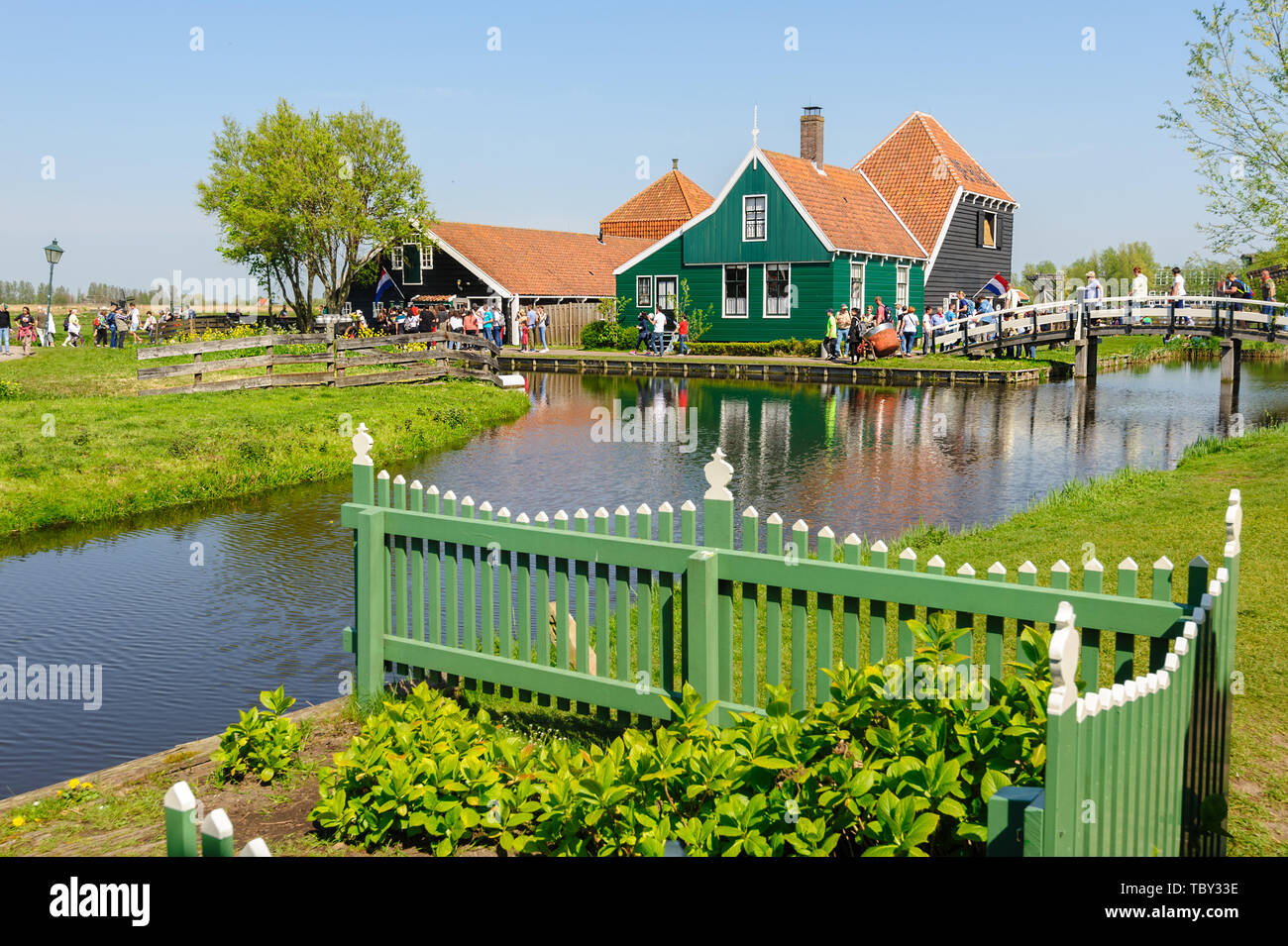 Traditional Dutch village houses in Zaanse Schans, Netherlands Stock