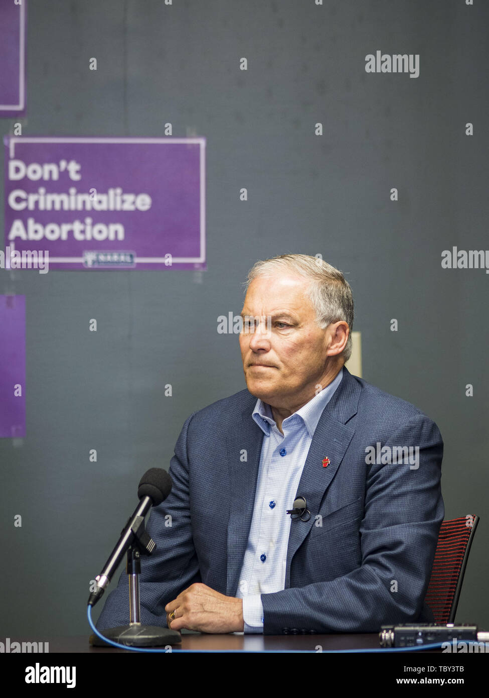 Des Moines, Iowa, USA. 3rd June, 2019. Governor JAY INSLEE (D-WA), at a NARAL event in Des Moines. Governor Inslee is running to be the Democratic candidate for the US Presidency in 2020, He talked to a group of NARAL supporters in Des Moines Monday morning and committed his support to a woman's rights to choose. Iowa traditionally hosts the the first election event of the presidential election cycle. The Iowa Caucuses will be on Feb. 3, 2020. Credit: Jack Kurtz/ZUMA Wire/Alamy Live News Stock Photo