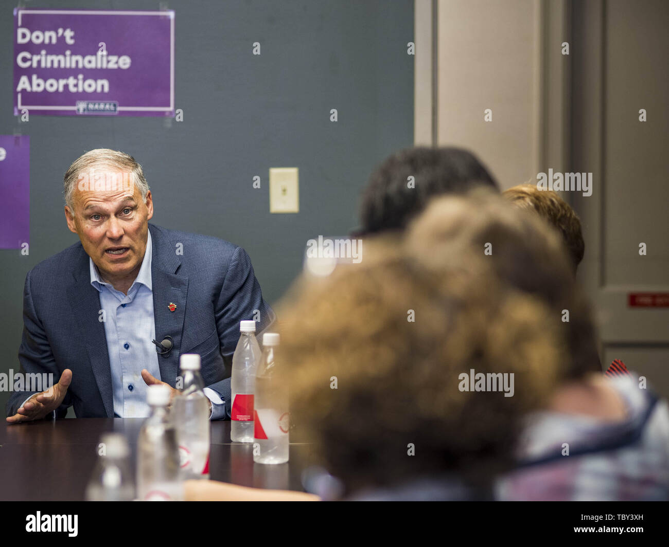 Des Moines, Iowa, USA. 3rd June, 2019. Governor JAY INSLEE (D-WA), at a NARAL event in Des Moines. Governor Inslee is running to be the Democratic candidate for the US Presidency in 2020, He talked to a group of NARAL supporters in Des Moines Monday morning and committed his support to a woman's rights to choose. Iowa traditionally hosts the the first election event of the presidential election cycle. The Iowa Caucuses will be on Feb. 3, 2020. Credit: Jack Kurtz/ZUMA Wire/Alamy Live News Stock Photo