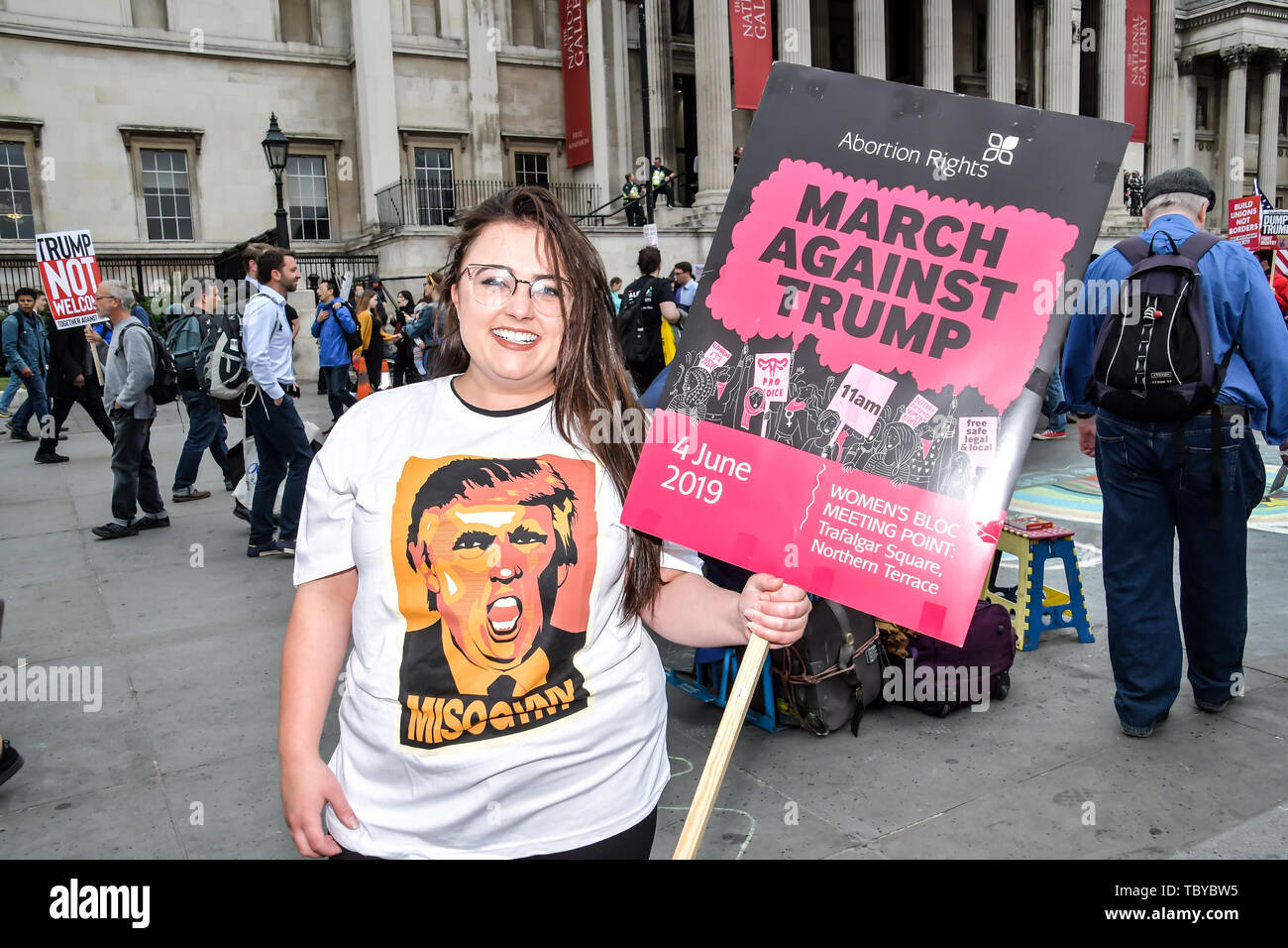 London, UK. 04th June, 2019. Ten of thousands assembly in Trafalgar Square march to downing street on 4 June 2019, Together Against Trump - stop the state visit, London, UK. Credit: Picture Capital/Alamy Live News Stock Photo