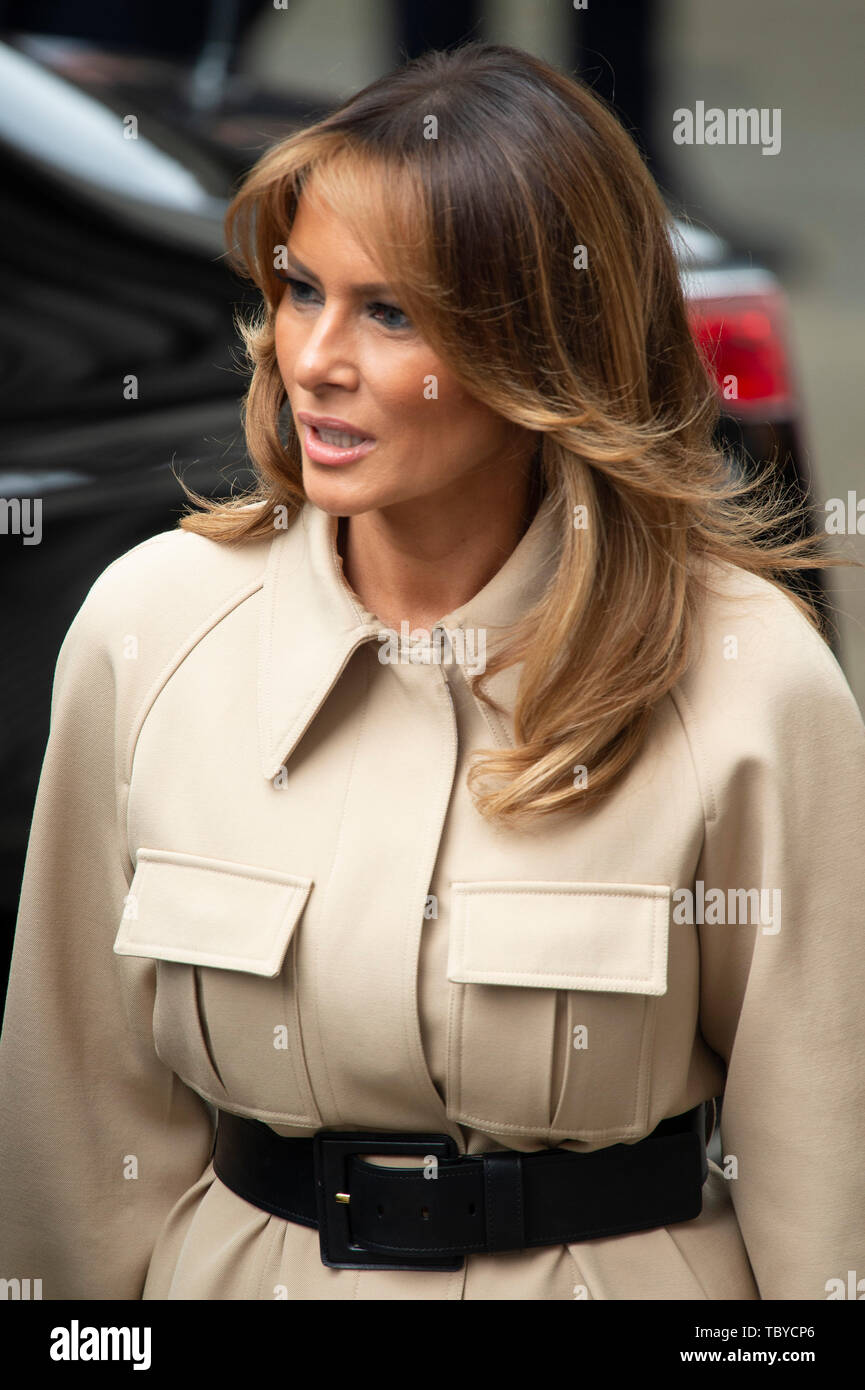LONDON, ENGLAND - JUNE 04 2019:  First Lady Melania Trump at 10 Downing street for a meeting on the second day of the U.S. President and First Lady's three-day State visit. Gary Mitchell/Alamy Live News. Stock Photo