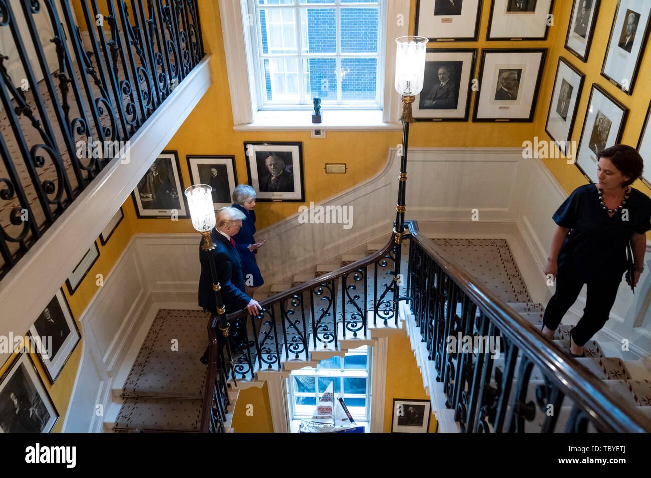 London, UK. 04th June, 2019. U.S President Donald Trump and outgoing British Prime Minister Theresa May walk to their bilateral meeting at No. 10 Downing Street June 4, 2019 in London, England. Credit: Planetpix/Alamy Live News Stock Photo