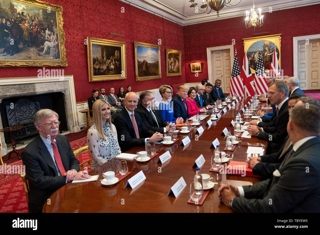 London, UK. 04th June, 2019. U.S President Donald Trump and outgoing British Prime Minister Theresa May, right, hold a business round-table meeting at St James Palace June 4, 2019 in London, England. Credit: Planetpix/Alamy Live News Stock Photo