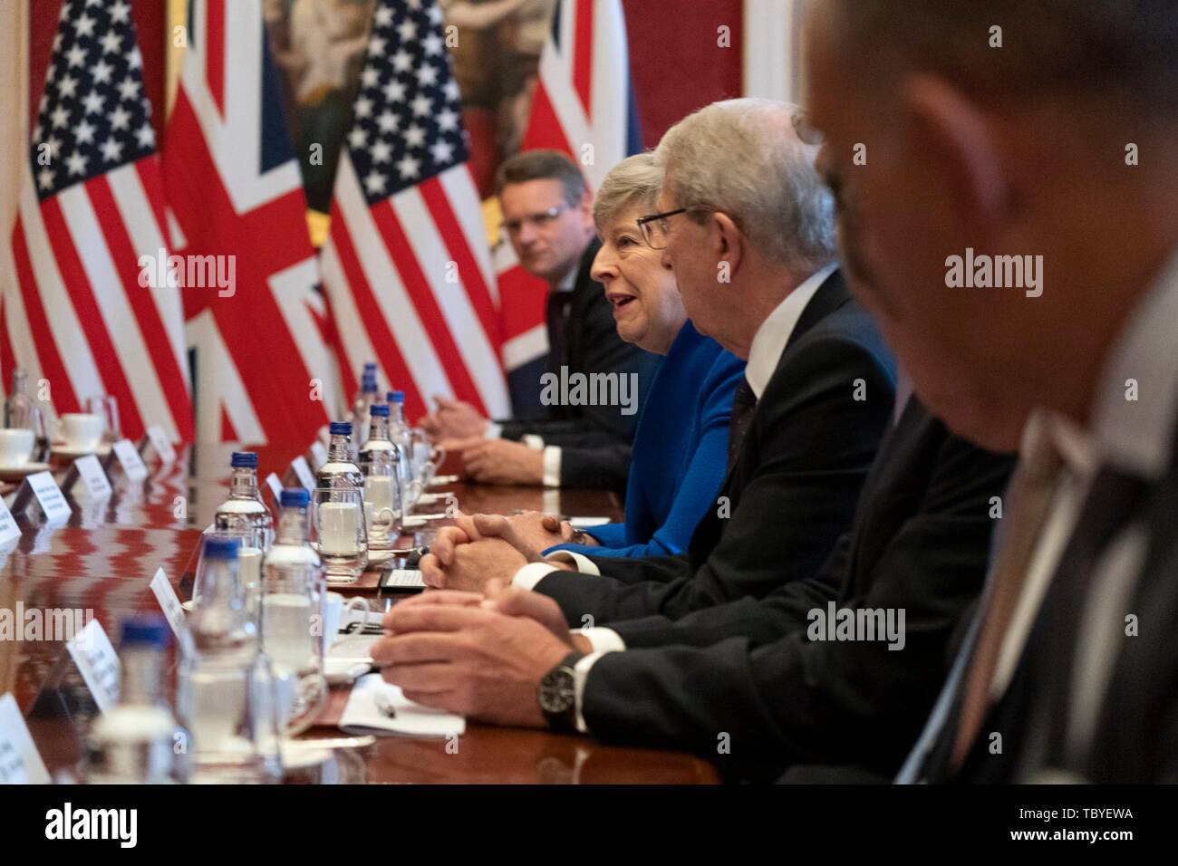 London, UK. 04th June, 2019. Outgoing British Prime Minister Theresa May during a business round-table meeting with U.S President Donald Trump at St James Palace June 4, 2019 in London, England. Credit: Planetpix/Alamy Live News Stock Photo