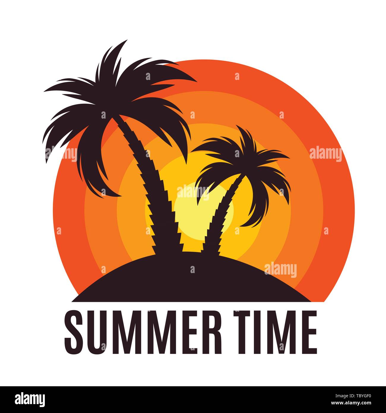 Summer Time Background Icon with  palm tree silhouette. Vector Illustration Stock Vector