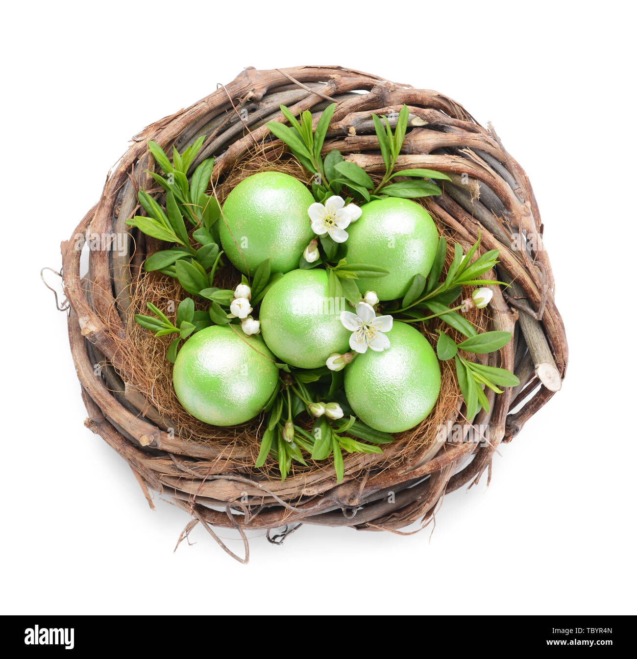 Nest with beautiful Easter eggs on white background Stock Photo - Alamy