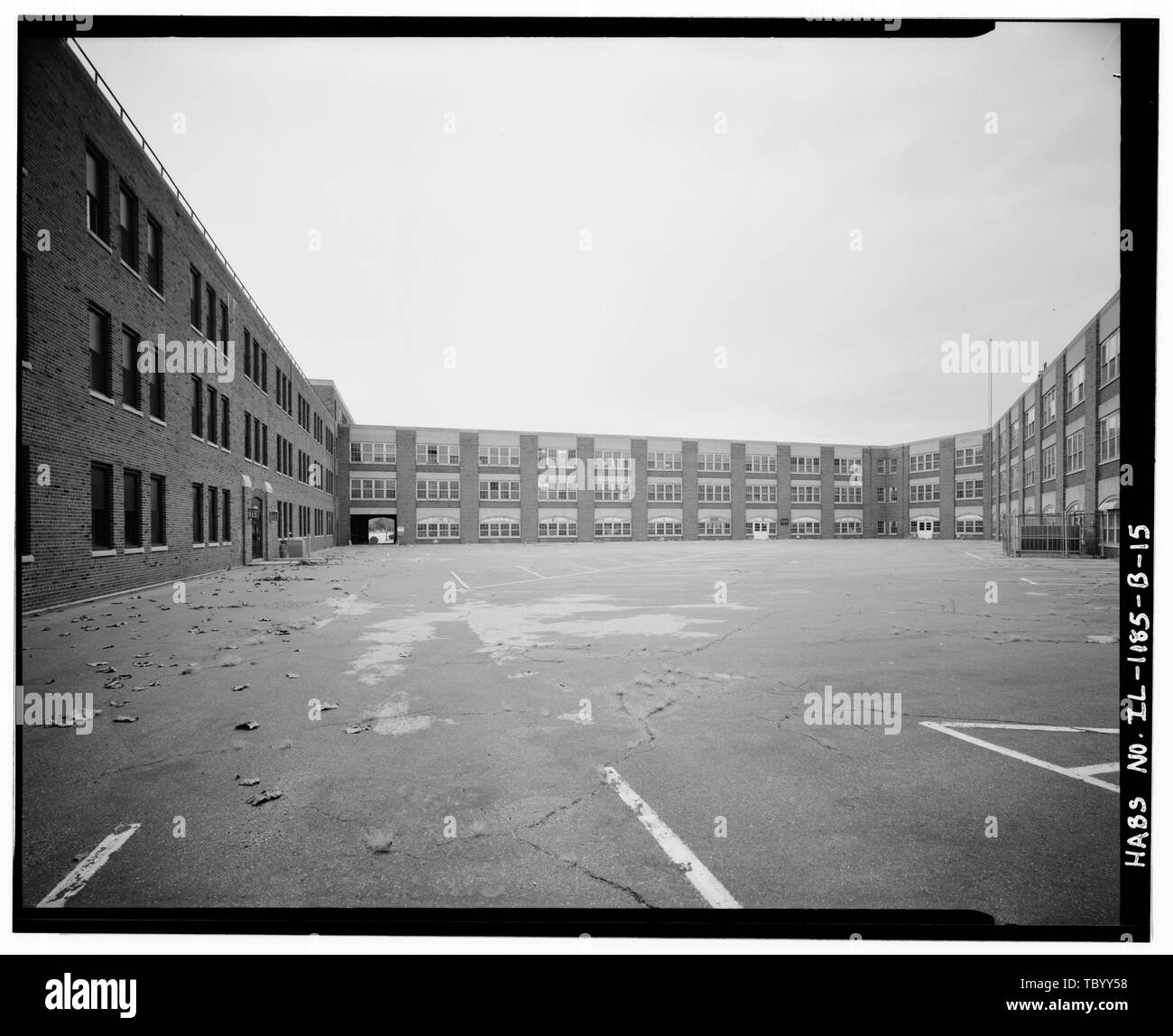 North courtyard, looking west at sections J, B, A, and L. Chanute Air Force Base, White Hall