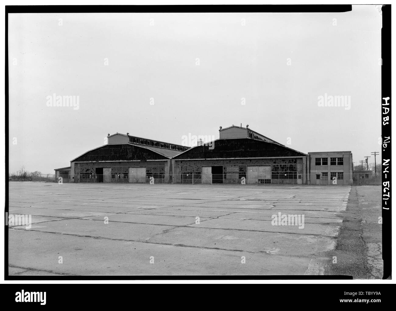 North elevation of Seaplane Hangar  Miller Field, Seaplane Hangar, New Dorp Lane, Staten Island, New Dorp, Richmond County, NY Stock Photo