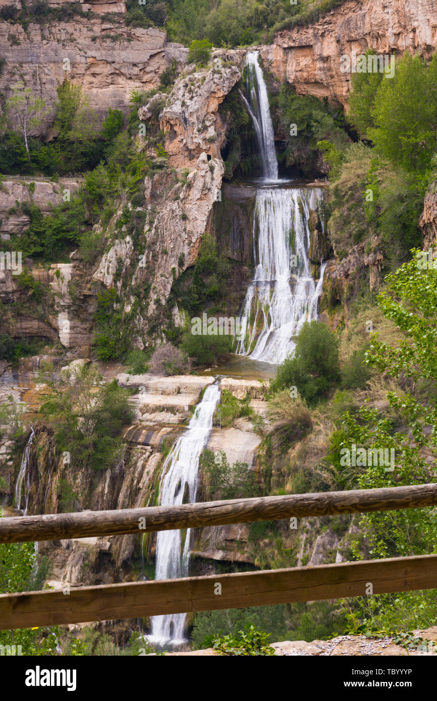 One of waterfalls near Sant Miquel del Fai monastery in Catalan pre-coastal mountain range, Spain Stock Photo