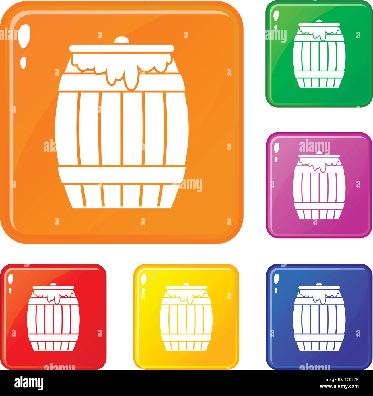 Honey keg icons set vector color Stock Vector