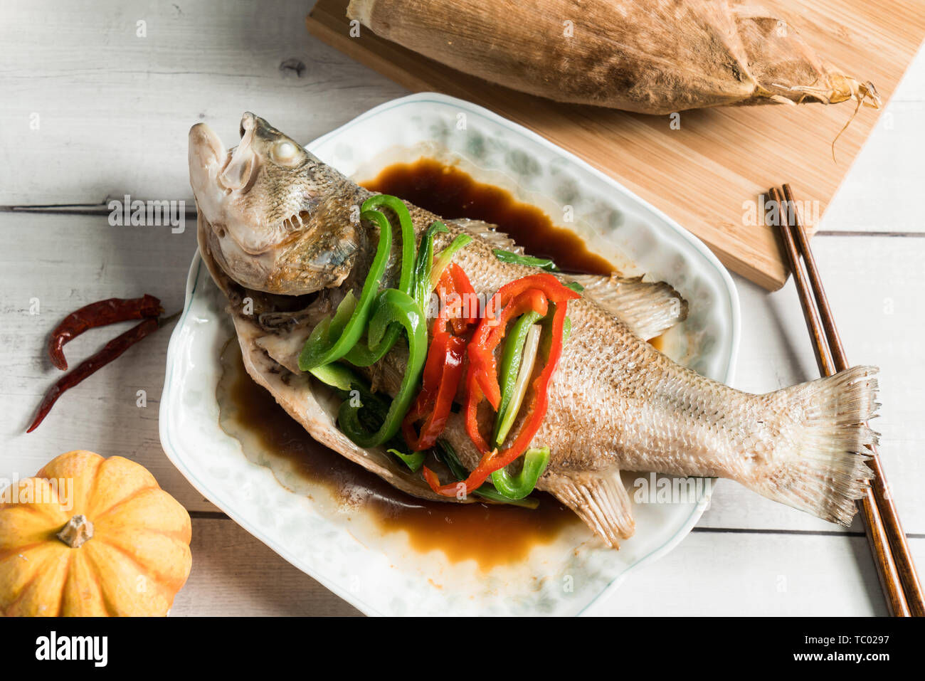 Steamed sea bass, traditional Cantonese cuisine Stock Photo Alamy