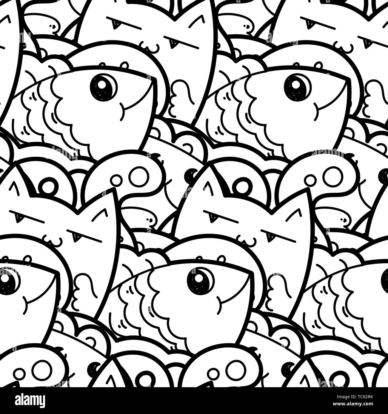 Seamless vector pattern with cute - Seamless Vector Pattern With Cute Cartoon Monsters And Beasts Nice For Packaging Wrapping Paper Coloring Pages Fabric Fashion Home De TC02RK