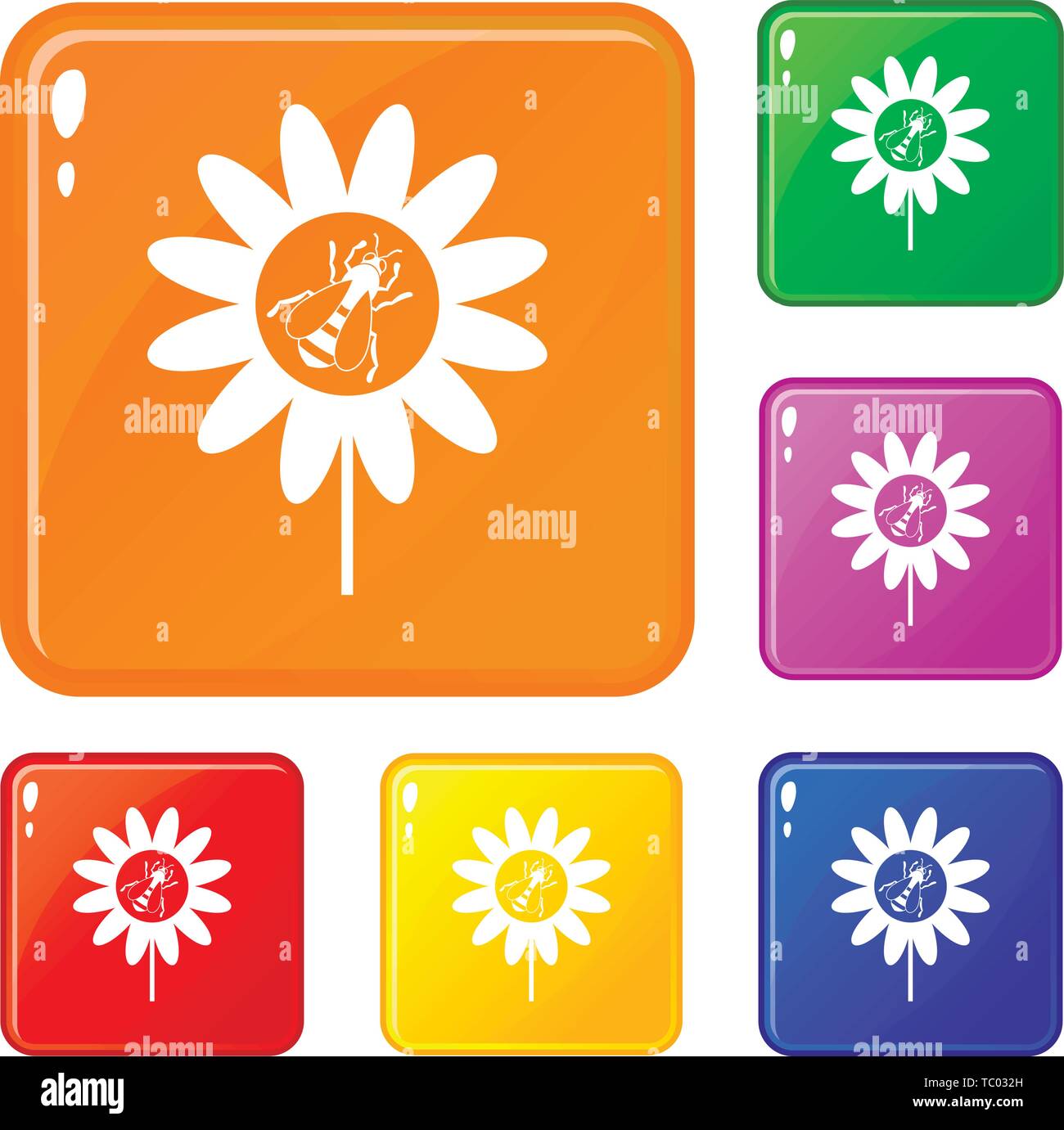 Bee on flower icons set vector color Stock Vector