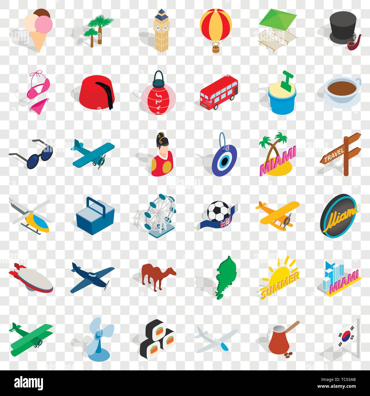 Beach icons set, isometric style Stock Vector