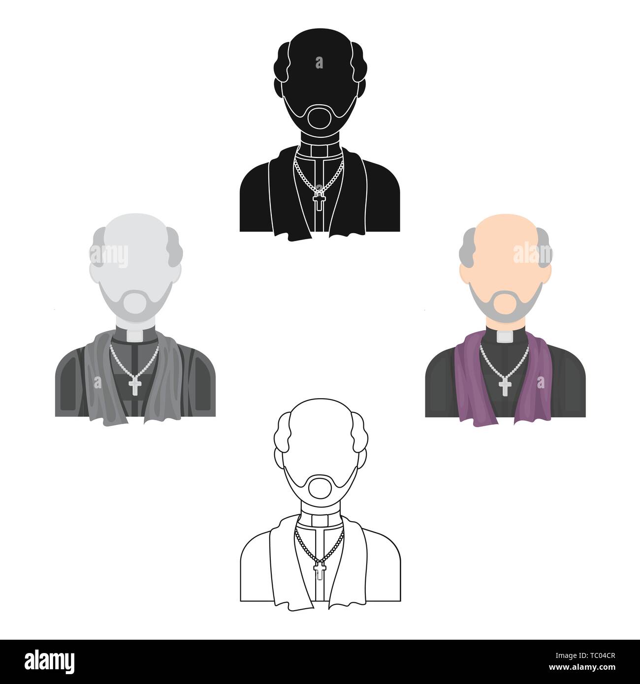 Priest icon in cartoon,black design isolated on white background. Funeral ceremony symbol stock vector illustration. Stock Vector