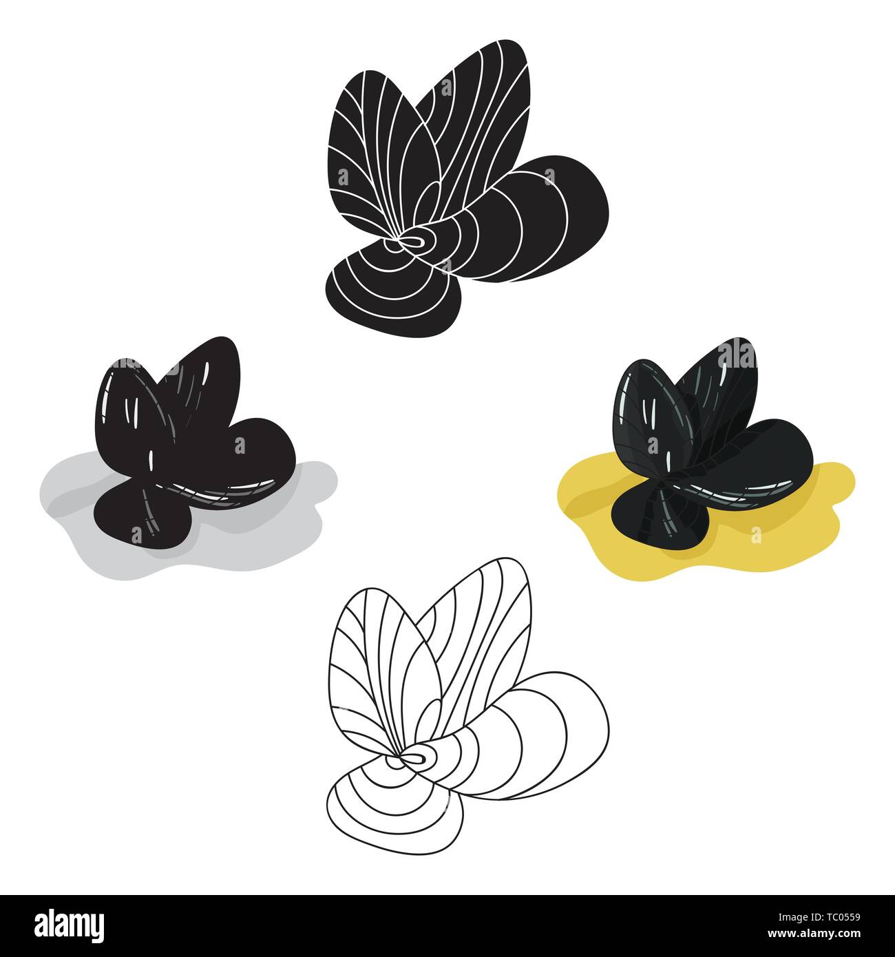 Mussels icon in cartoon,black design isolated on white background. Sea ...