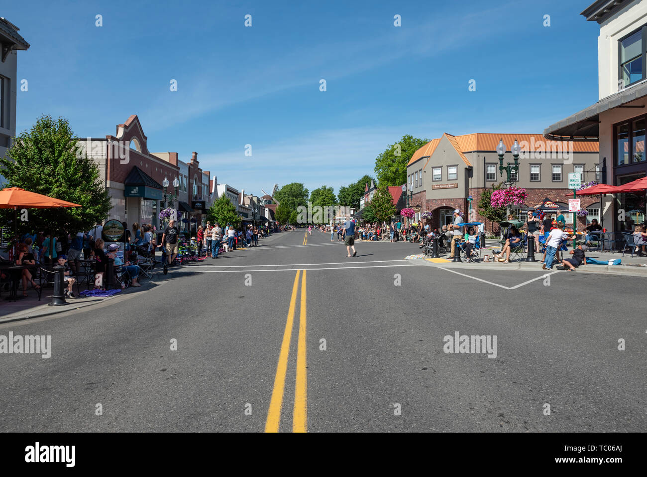 People line the street in preparation for the Lynden Farmers Day Parade