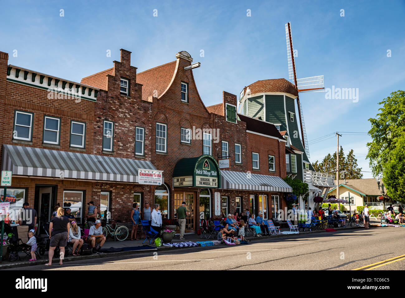 Crowds gather to view the Lynden Farmers Day Parade. Lynden, Washington