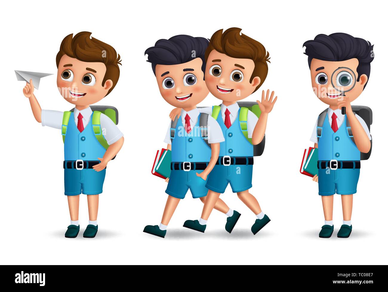 School boys vector character set. Student kids holding school items walking  and talking with classmates isolated in white background Stock Vector Image  & Art - Alamy