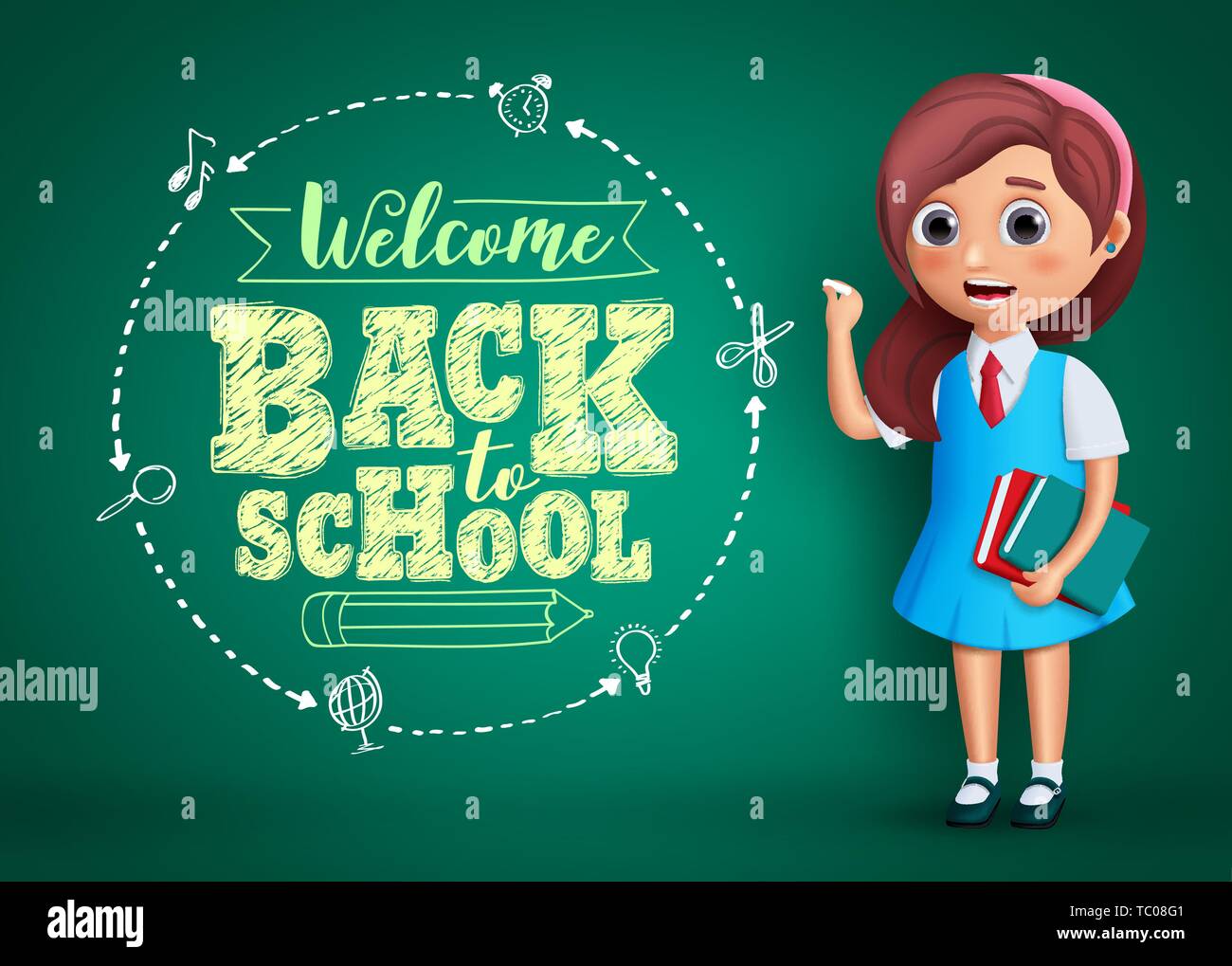 Back to school girl vector design. School student girl vector character ...
