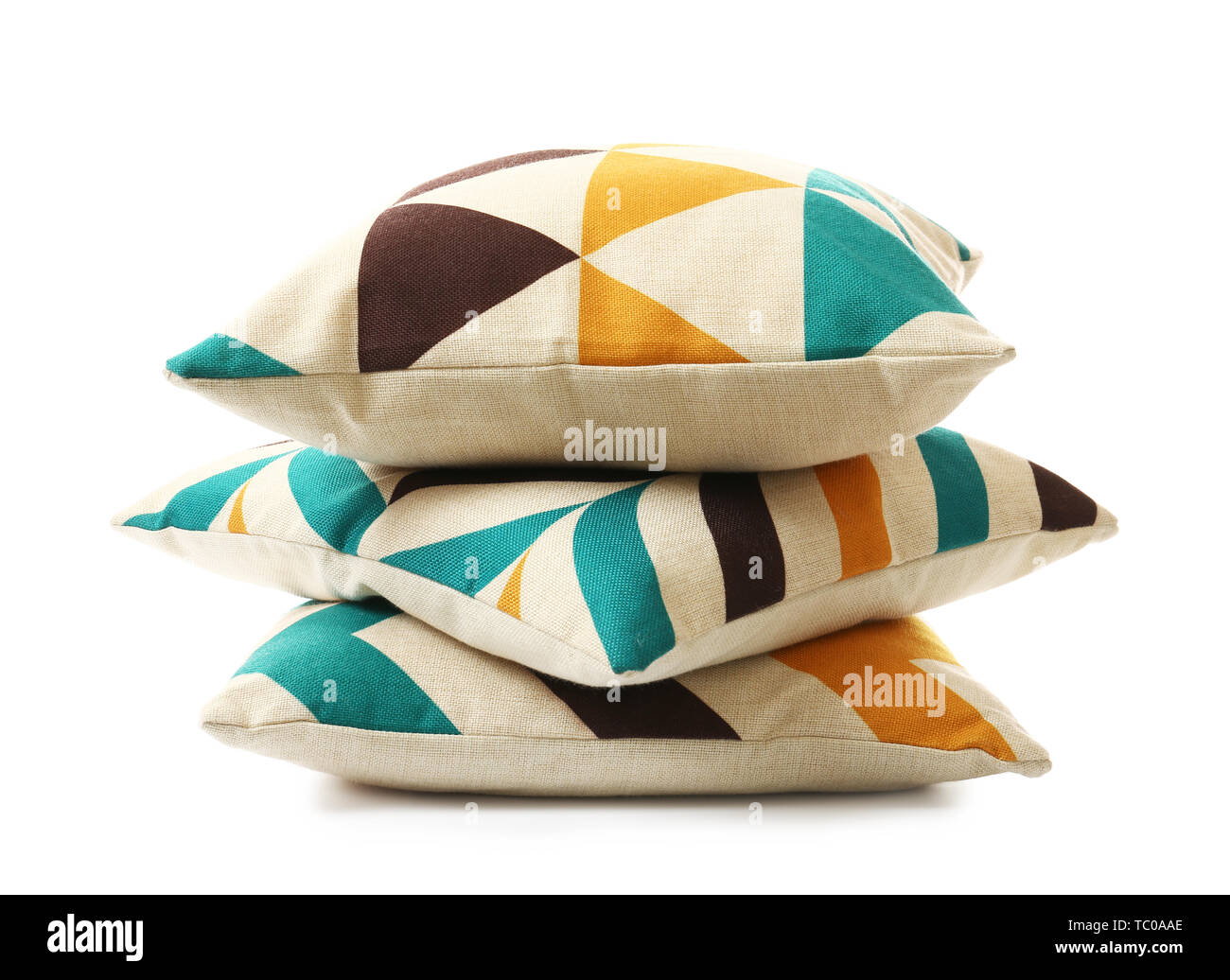 Stack of soft pillows on white background Stock Photo