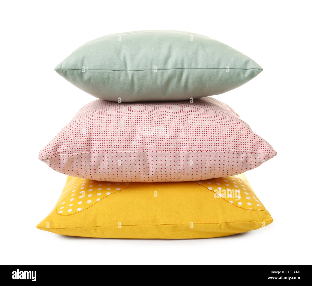 Stack of soft pillows on white background Stock Photo