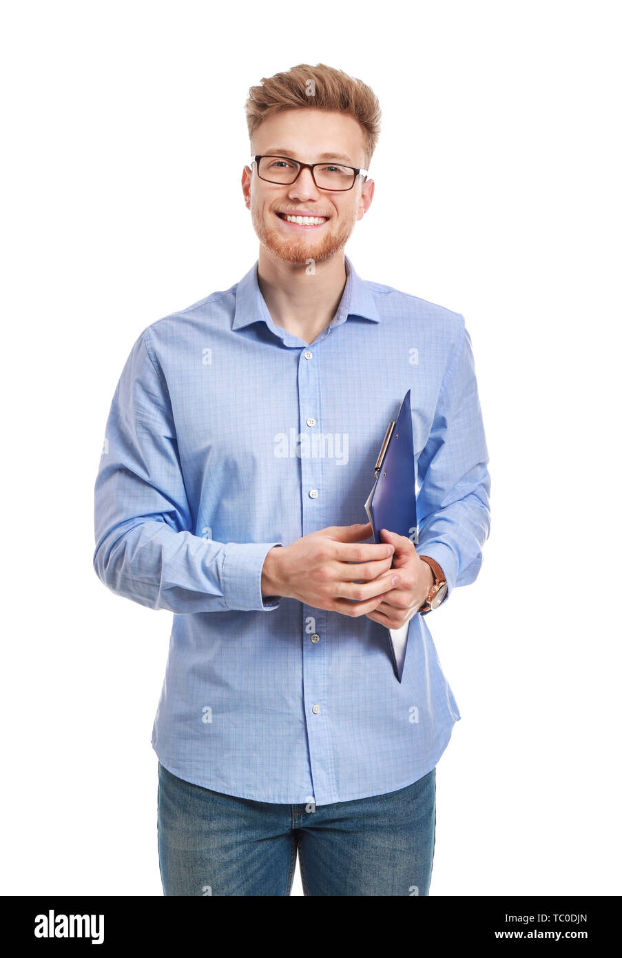 Portrait of young man on white background Stock Photo - Alamy