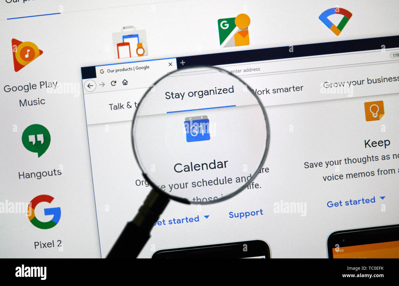 MONTREAL, CANADA - APRIL 26, 2019: Google Calendar logo and app on a home page. Google is an American multinational technology company that specialize Stock Photo