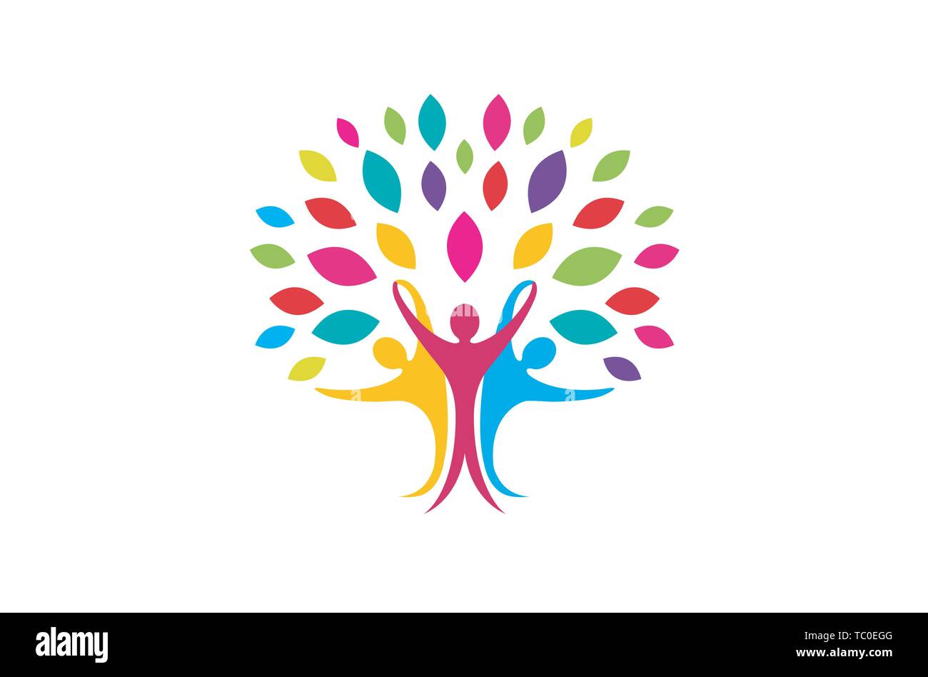 Creative Colorful People Tree Logo Design Illustration Stock Vector ...