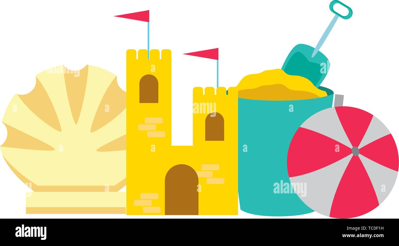 vacations sand castle bucket ball and shell Stock Vector Image & Art ...