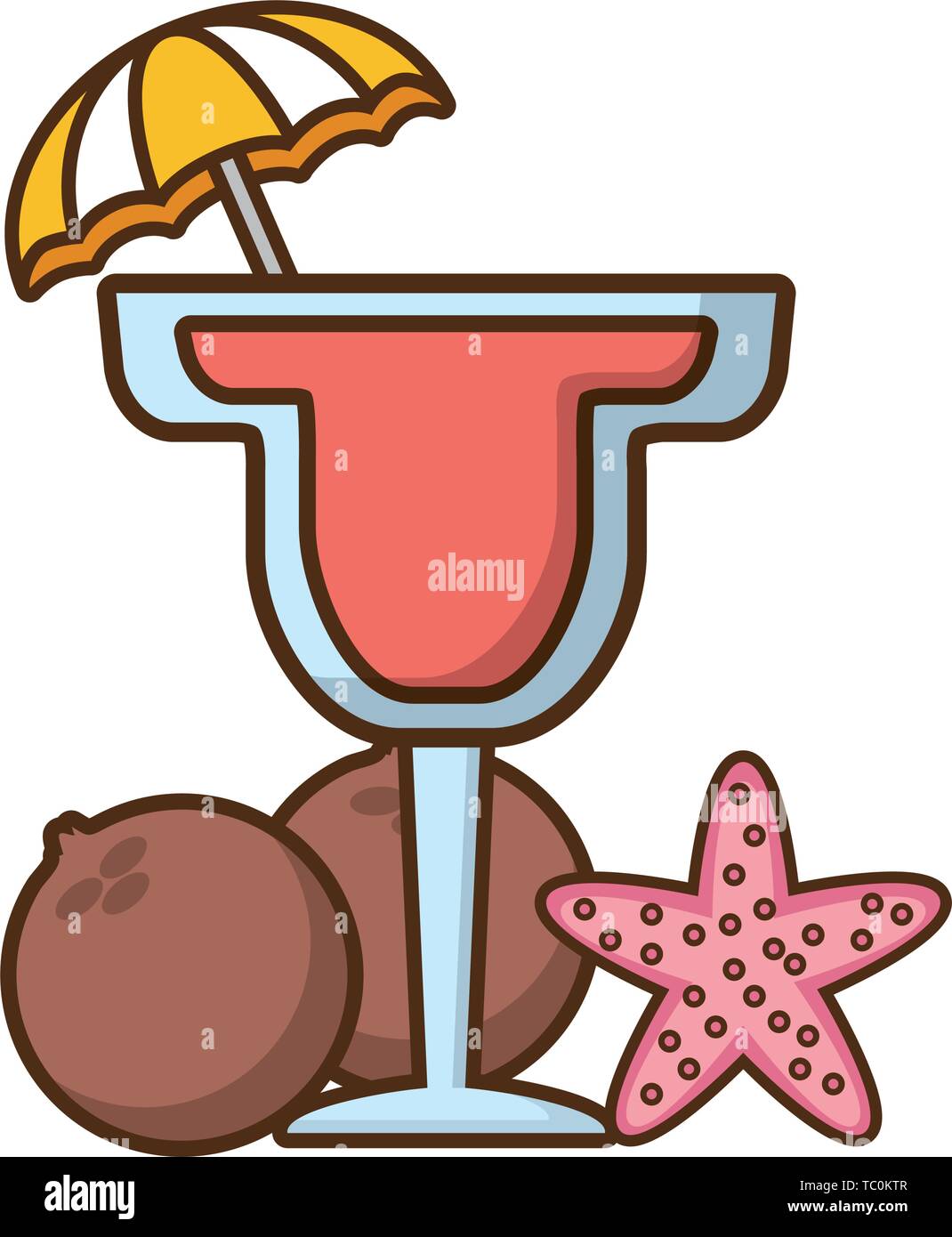 cocktail with umbrella coconuts starfish Stock Vector Image & Art - Alamy