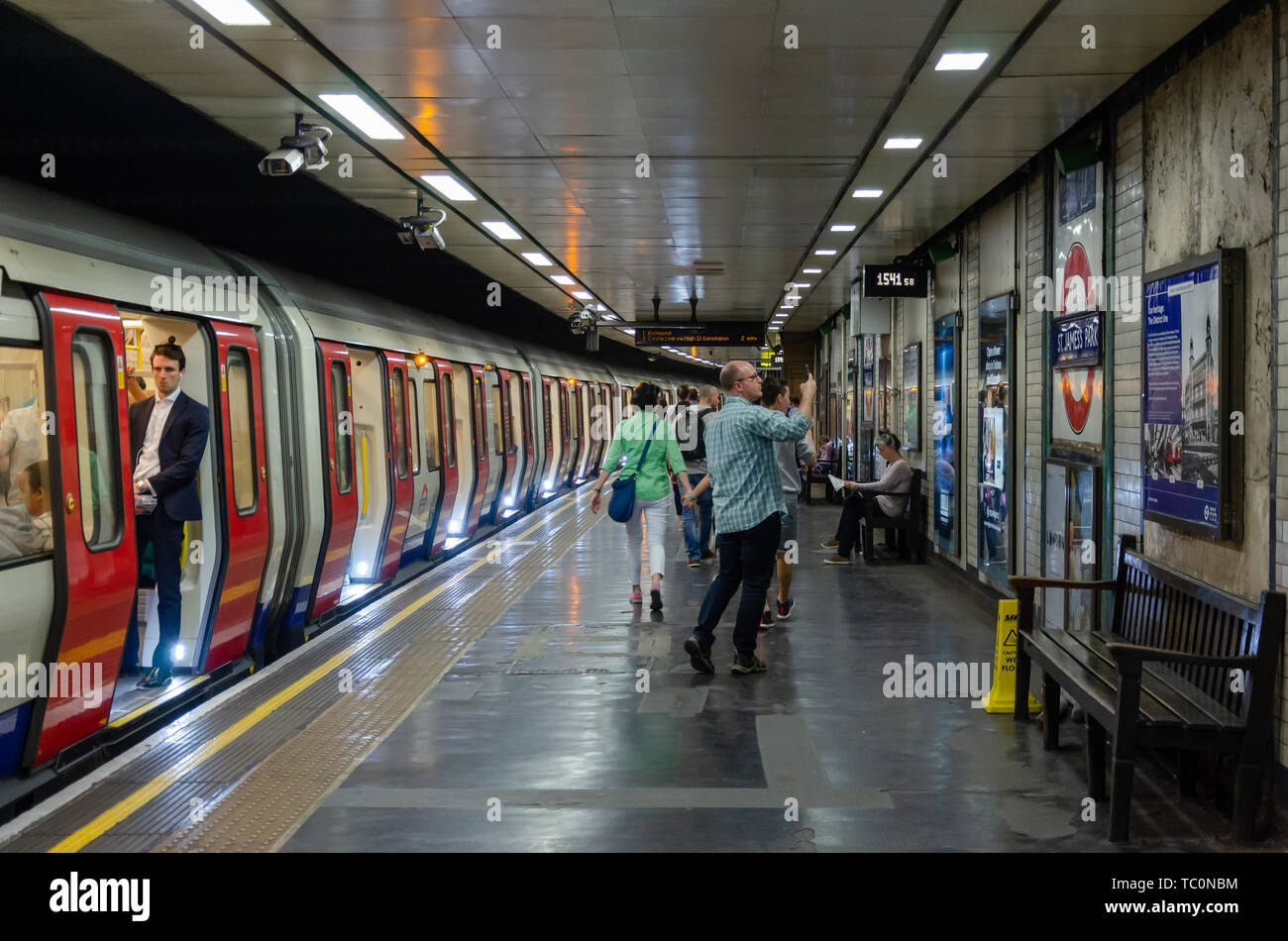 A train sits at the platform at St James