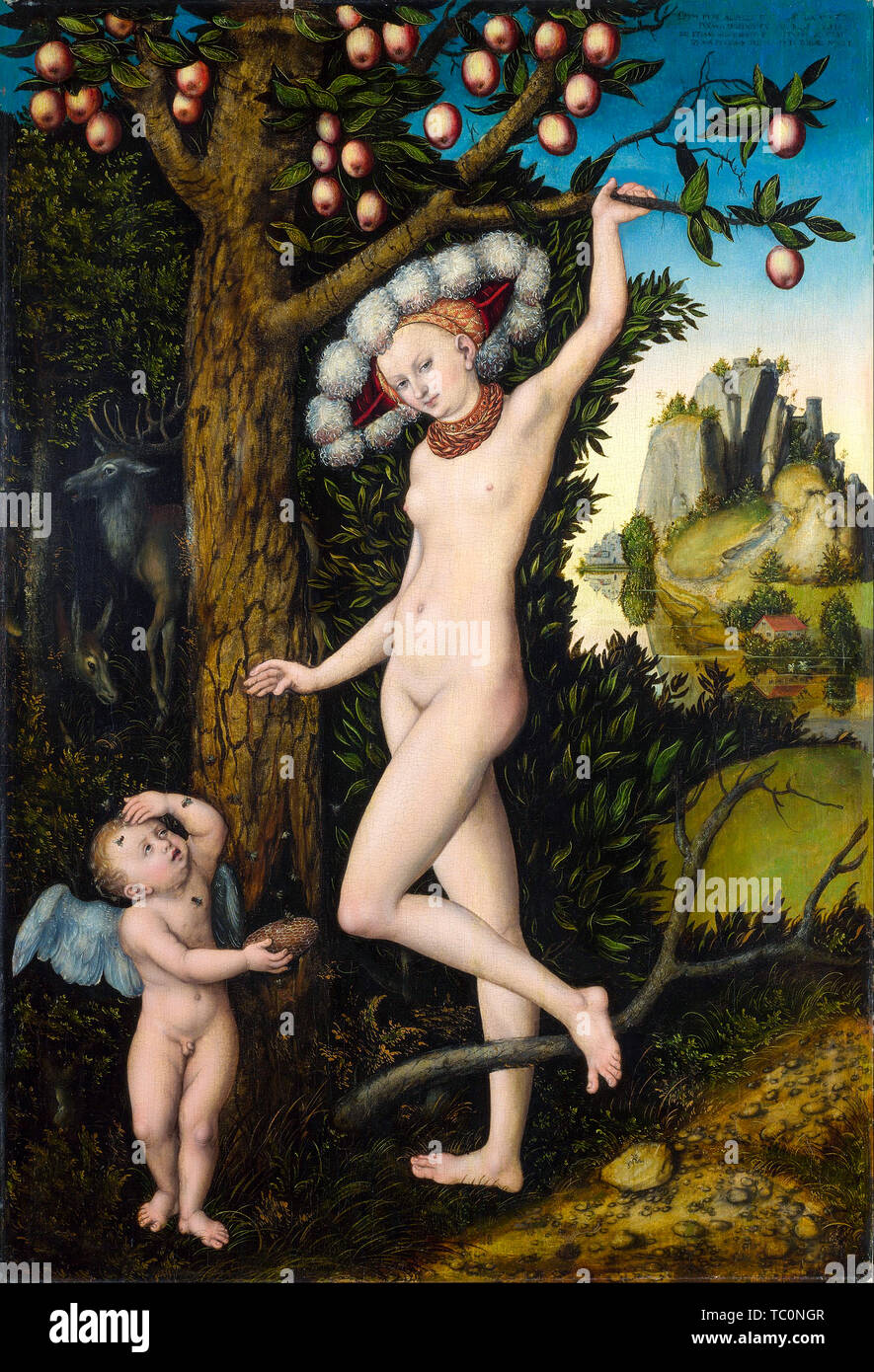 Lucas Cranach the Elder, Cupid complaining to Venus, painting in oil on wood, circa 1525 Stock Photo