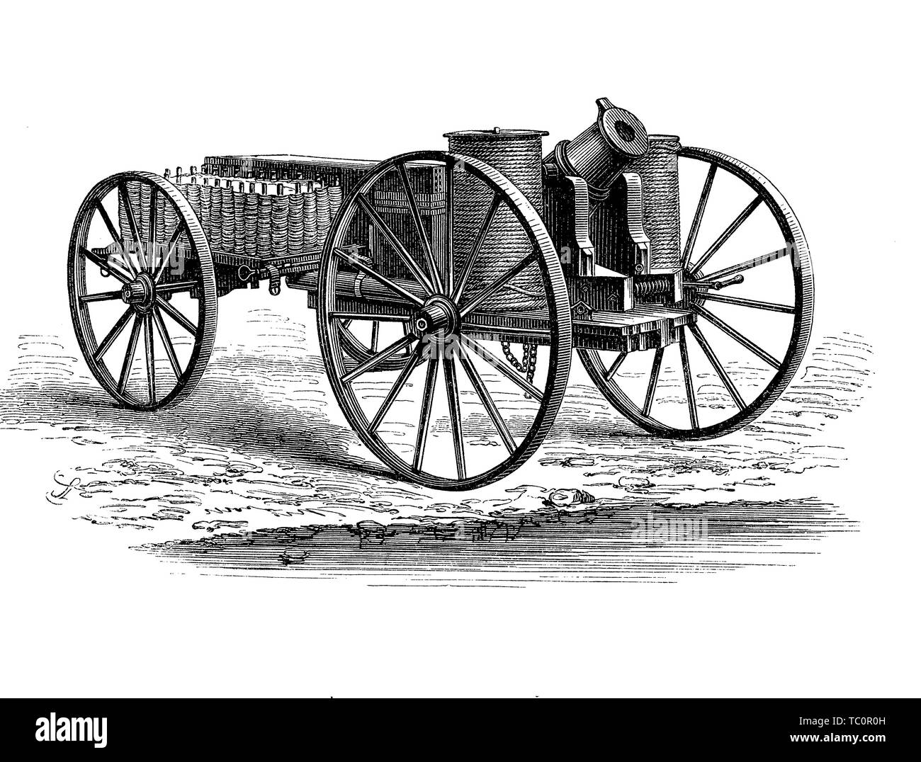 Cannon equipped with special bullets lauching a line for ship rescue or for attack Stock Photo