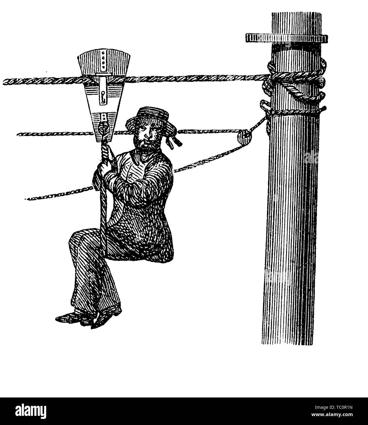 Vintage illustration describing the technique to transport with safety people from a wrecked ship Stock Photo