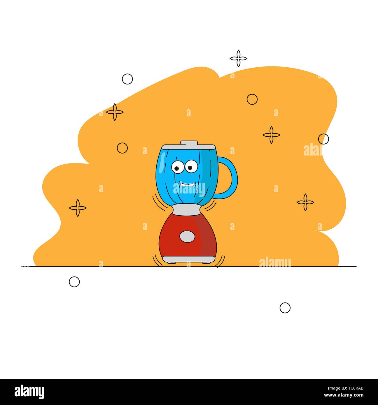 Cartoon kitchen appliances. Funny character. Geometric figures. Crosses