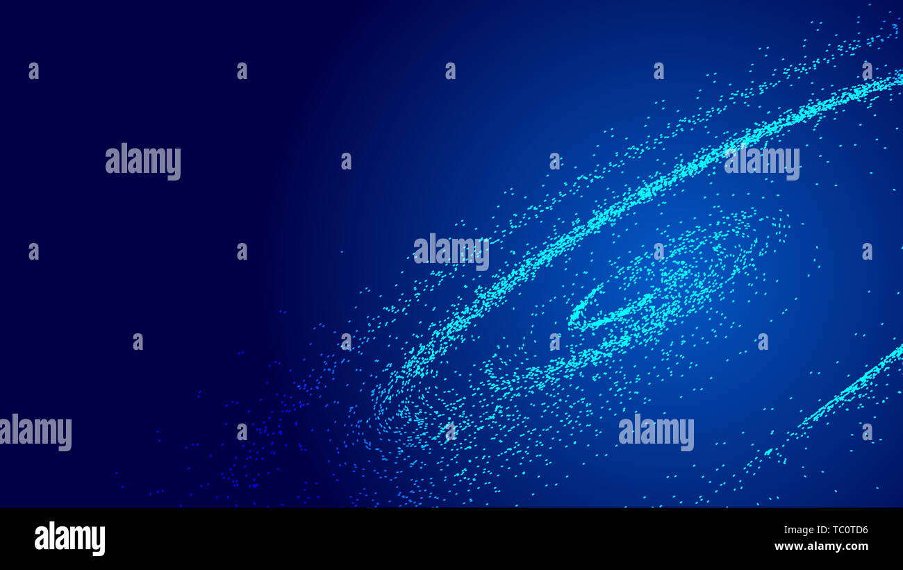 Dark blue cosmic vortex, particle construction network technology big data abstract background Stock Photo