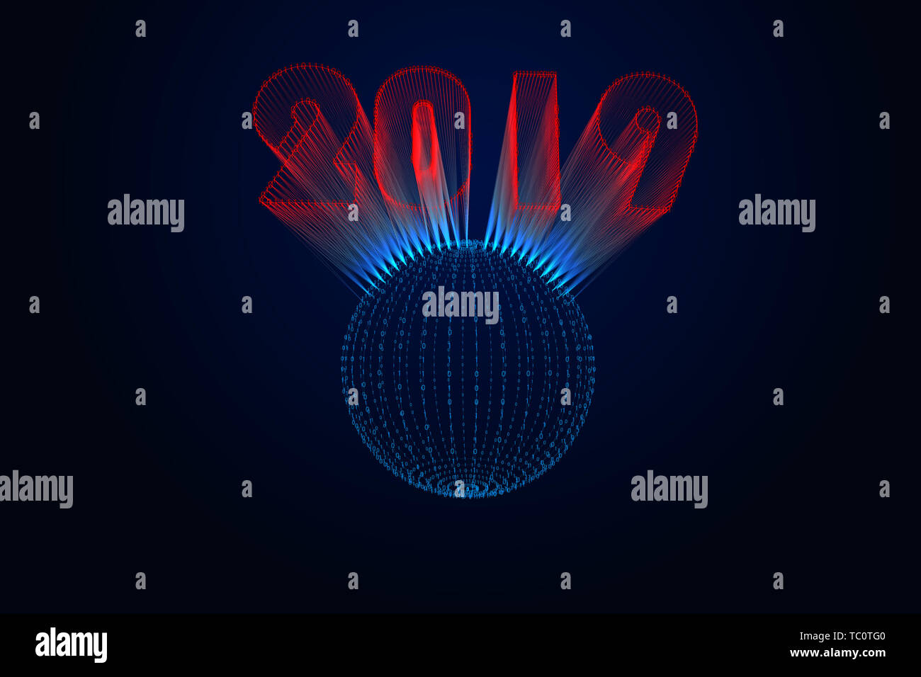 Point lines make up 2019 tech sense 3d numbers Stock Photo