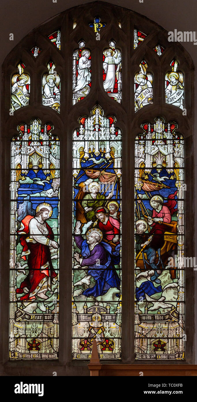 Stained glass window of Walking on Waters c 1901 J. Hardman, Aldeburgh