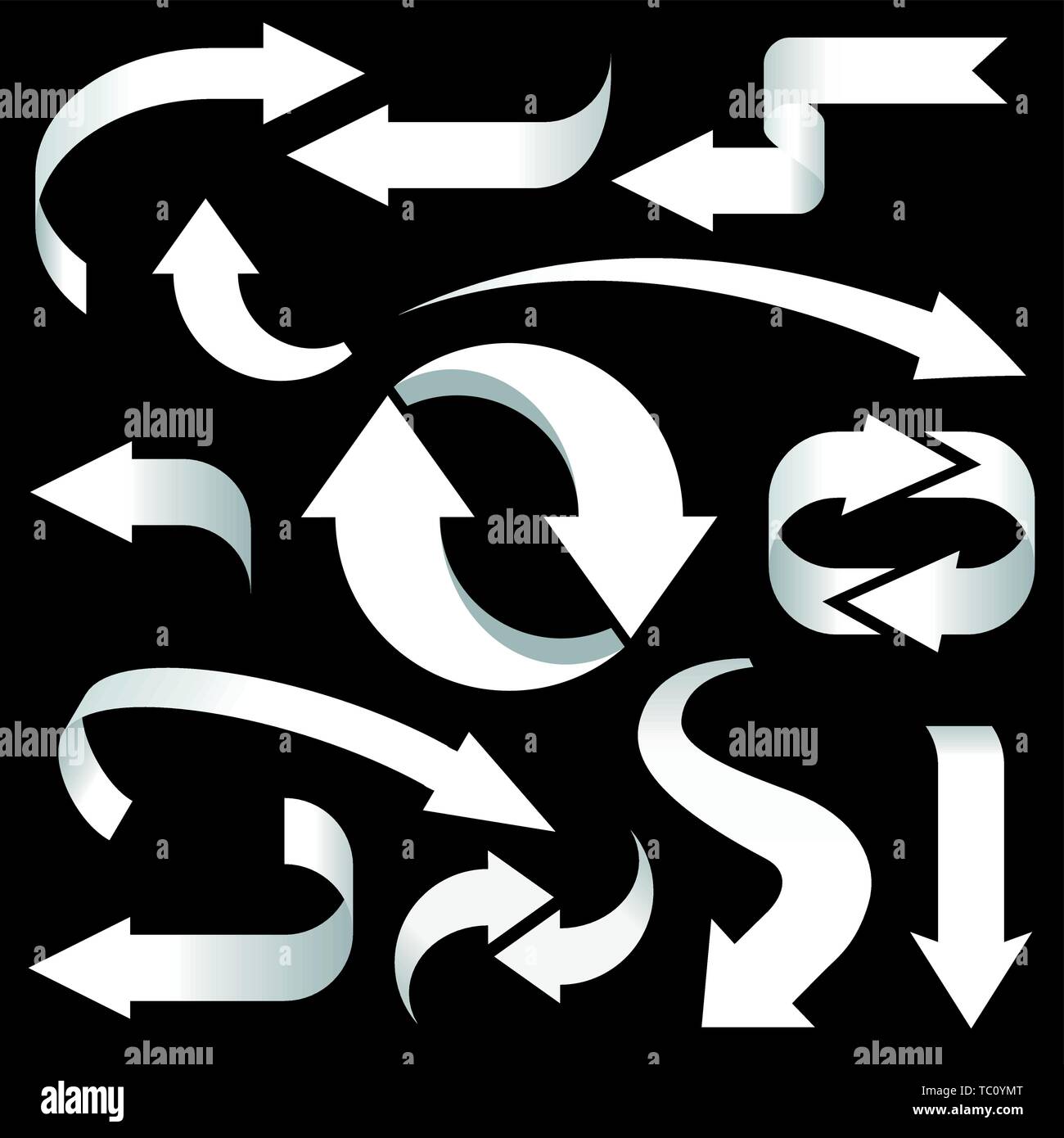 Vector illustration. Arrow set in white isolated on black background ...