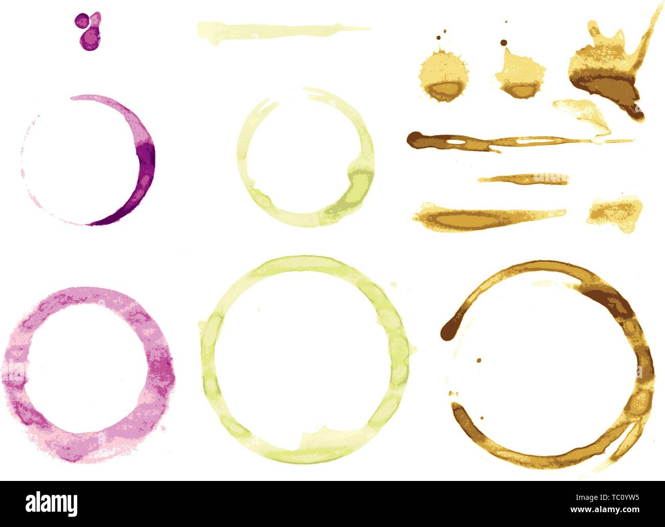 Vector illustration. Coffee or wine stains in various colors. Stock Vector