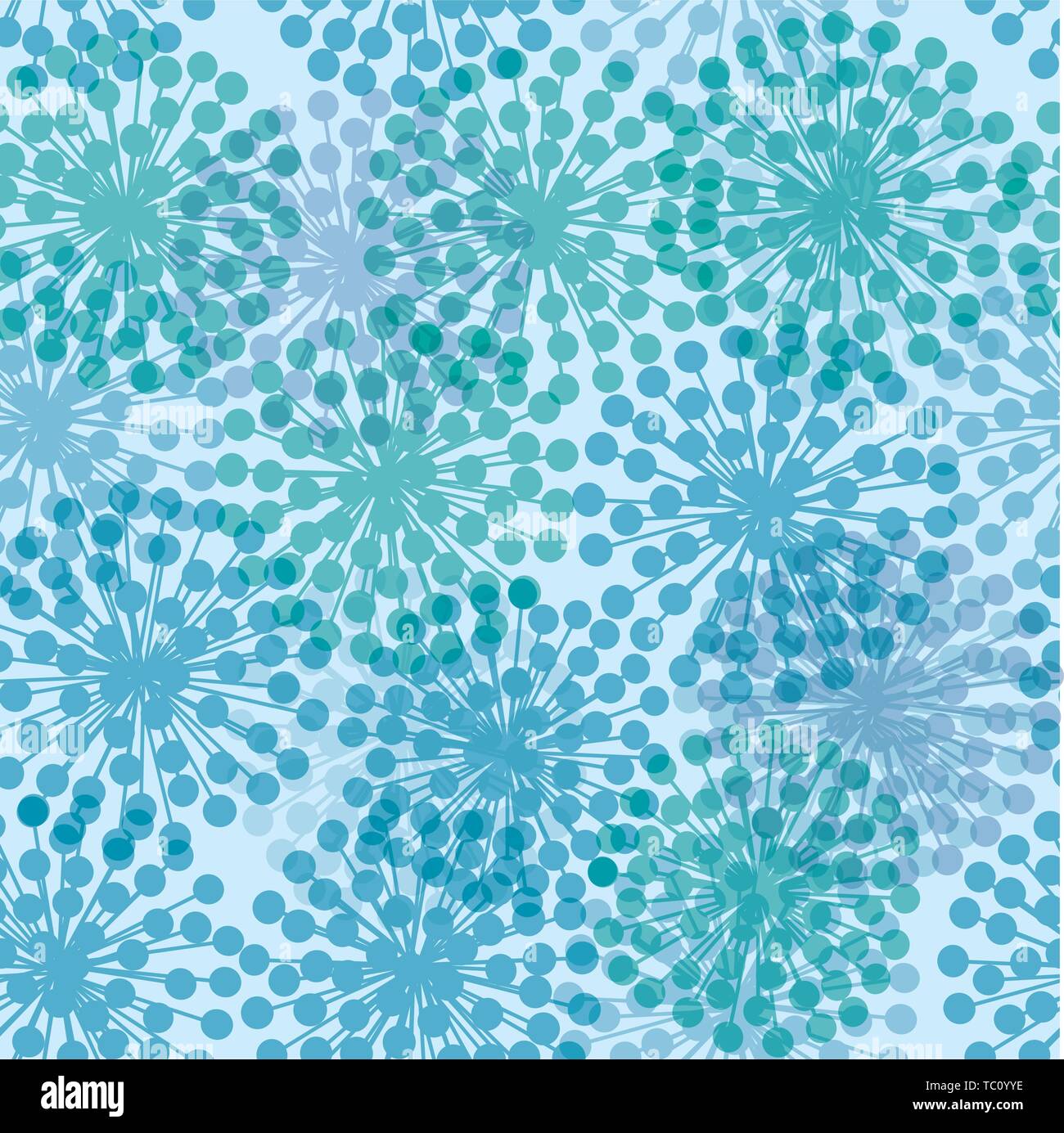 Vector illustration. Dandelion seamless background in soft blue tones. Stock Vector